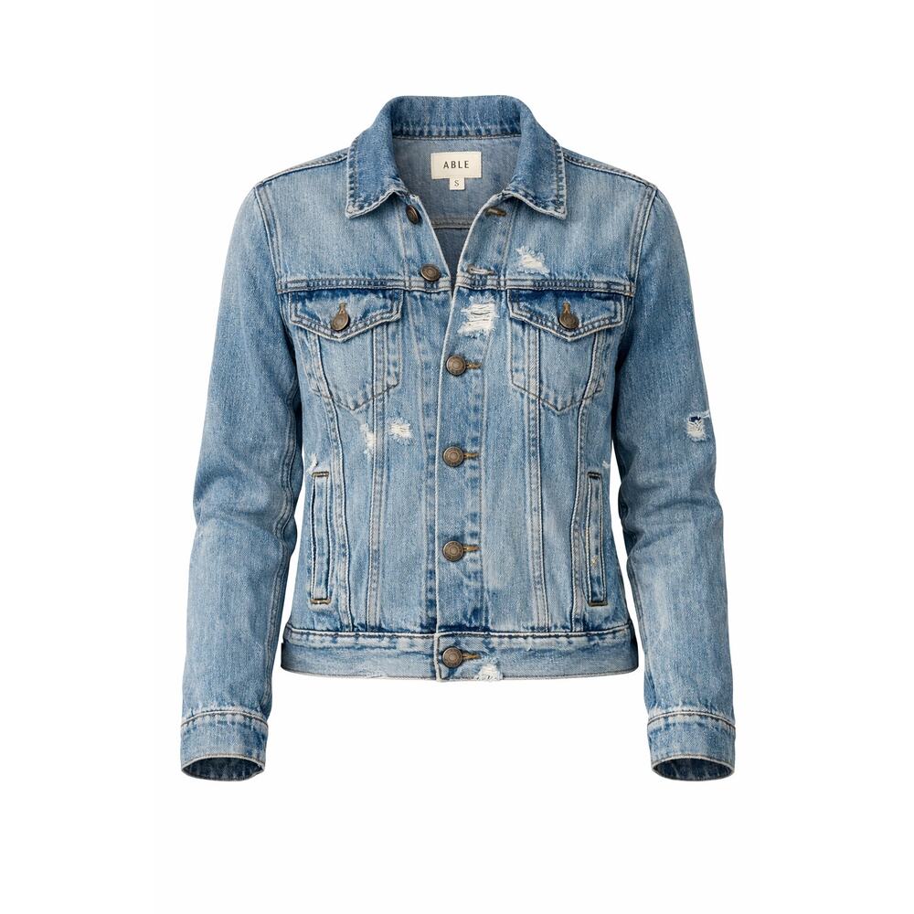 ABLE Denim Jacket Women’s Small Distressed Blue Classic Jean Jacket